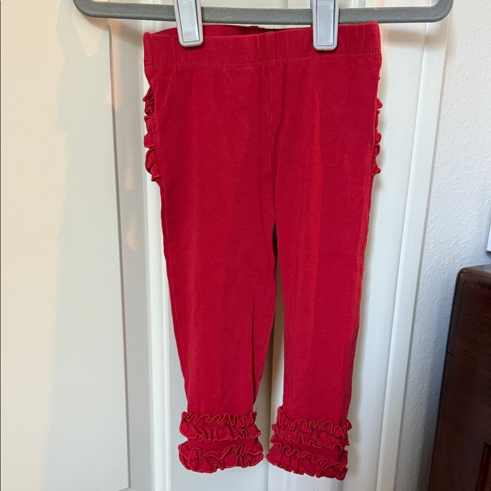 Ruffle Butts Cherry Red Leggings with Ruffle Trim